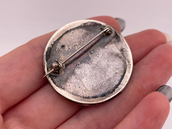 sterling silver turquoise inlay hummingbird design brooch
