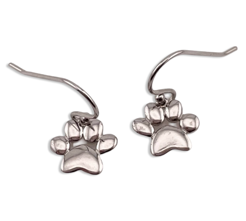 sterling silver dog paw hook dangle earrings