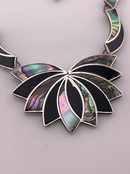 sterling silver Mexican onyx & abalone necklace **AS IS**