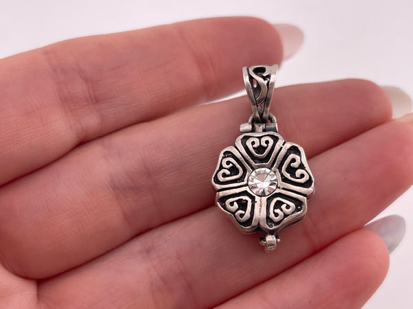 sterling silver flower rhinestone box compartment locket pendant