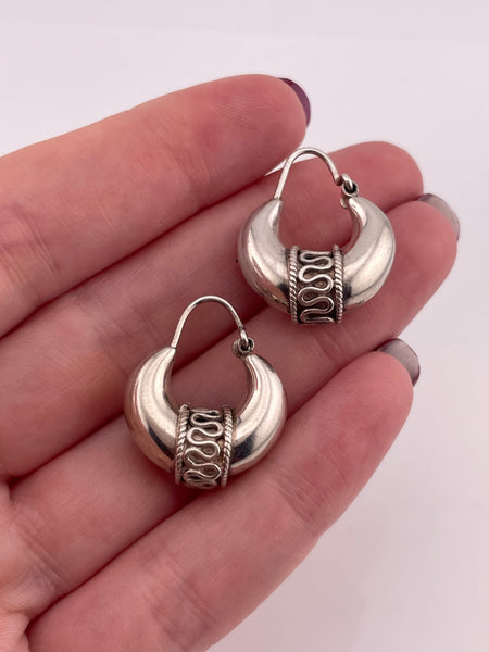 sterling silver Bali style jug hoop earrings