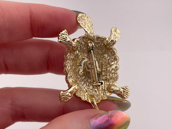 Gerry's gold tone turtle vintage costume brooch