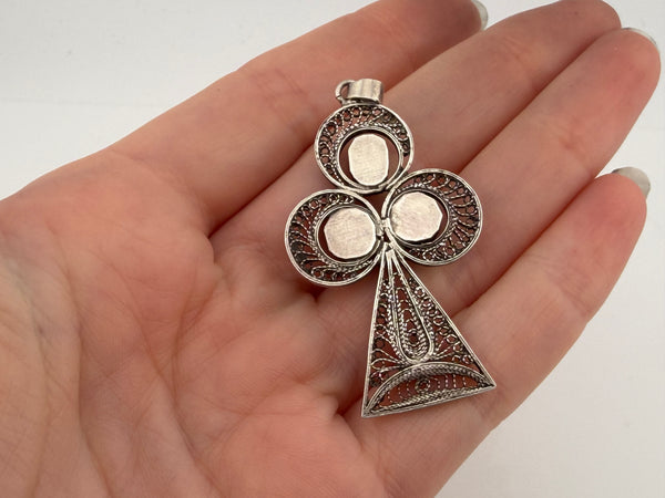 800 silver Ankh style cross turquoise filigree pendant