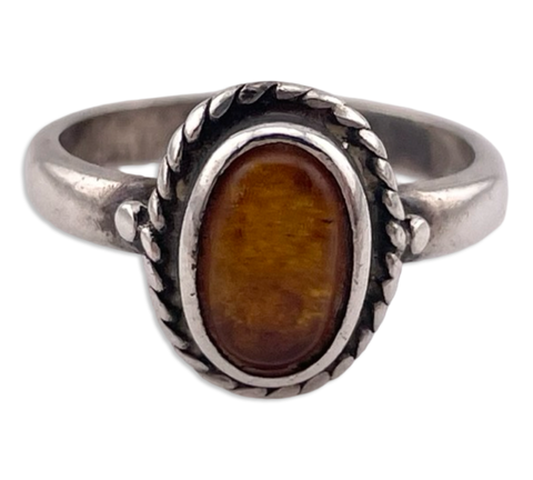 size 3.5 sterling silver synthetic amber ring