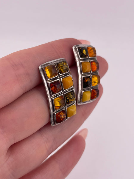 sterling silver multi-color amber panel post earrings