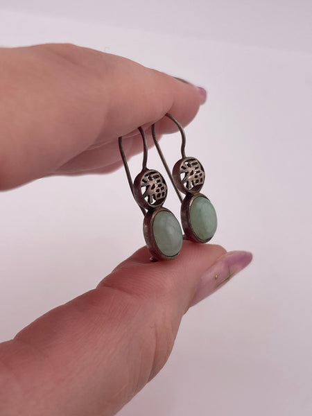 sterling silver nephrite hook dangle earrings