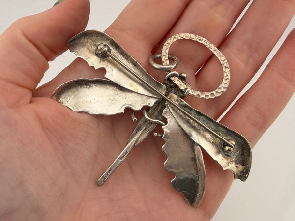sterling silver 3" Lois Booth dragonfly pendant brooch