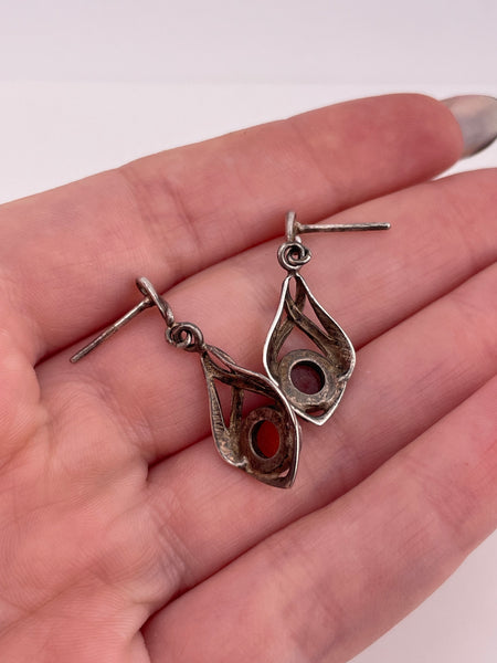 sterling silver amber post dangle earrings