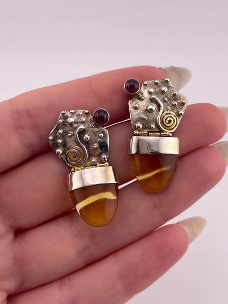 sterling silver gold wash glass & resin post hinge earrings ***AS IS***