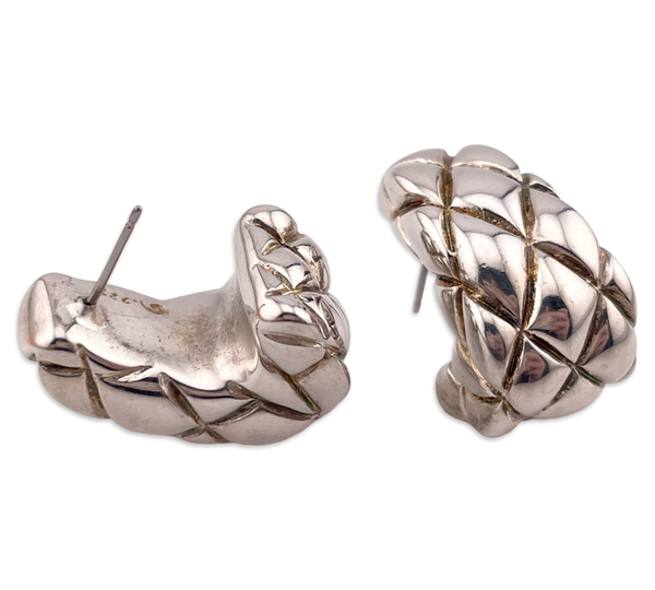 sterling silver electroform puffy criss-cross j-hook post earrings ***Non-sterling posts***