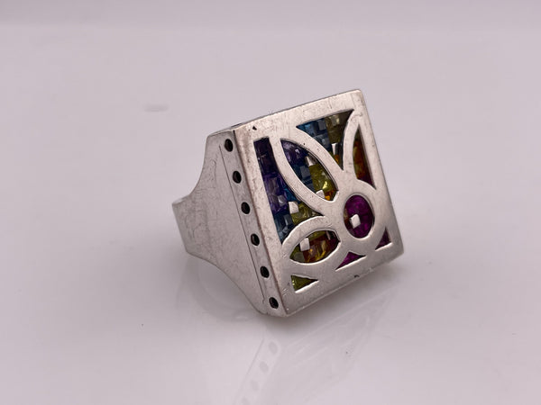 size 8.5 sterling silver chunky heavy colorful multi-gemstone ring
