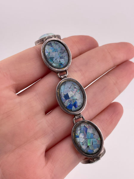 sterling silver 7" mosaic opal link bracelet