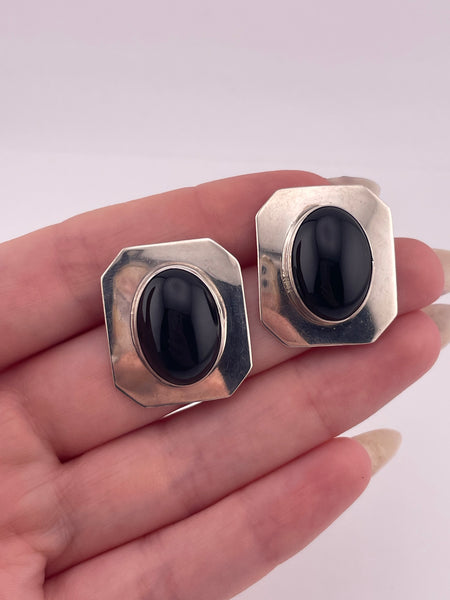 sterling silver onyx post earrings