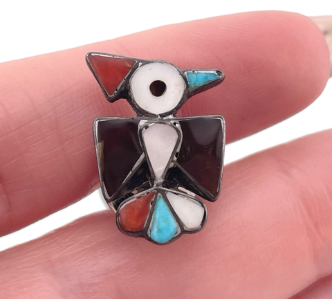 sterling silver thunderbird multi-stone inlay clutch pin