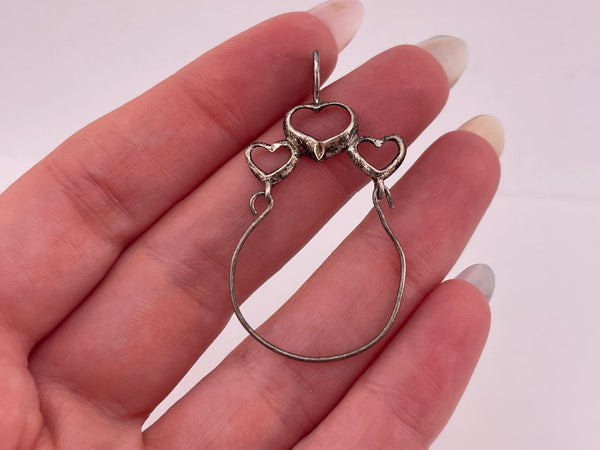 sterling silver three hearts charm holder pendant ***AS IS***