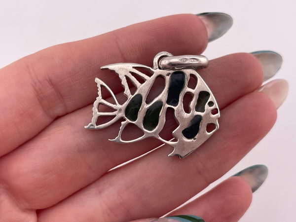 sterling silver resin fish pendant