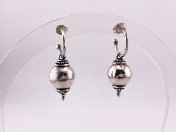 sterling silver stoneless orb charm hoop post dangle earrings