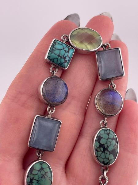 sterling silver 7-3/4" multi-stone link bracelet