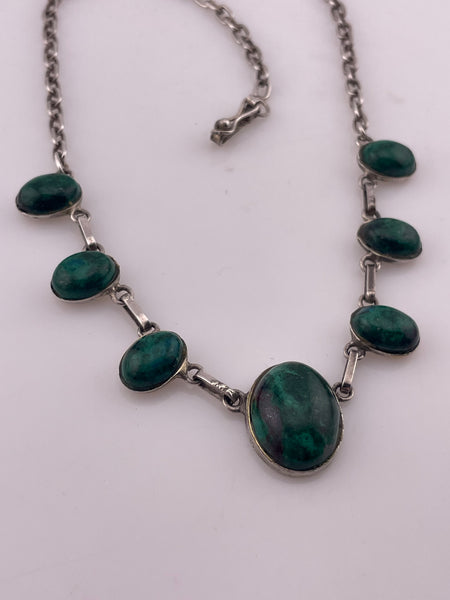 sterling silver 16-3/4" 7 stone chrysocolla necklace