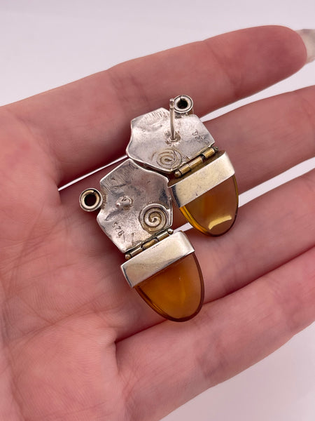 sterling silver gold wash glass & resin post hinge earrings ***AS IS***