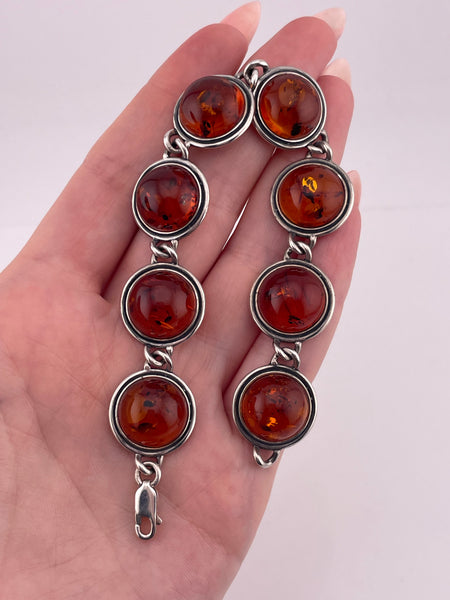 sterling silver 7-5/8" round amber link bracelet