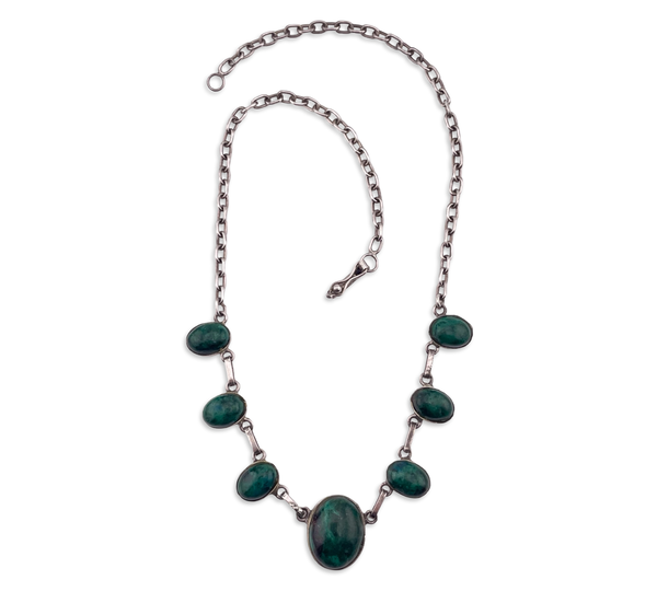 sterling silver 16-3/4" 7 stone chrysocolla necklace