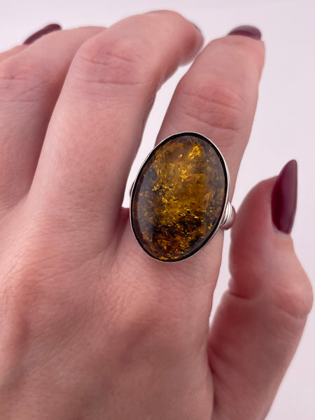 size 10 sterling silver Desert Rose Trading oval amber ring