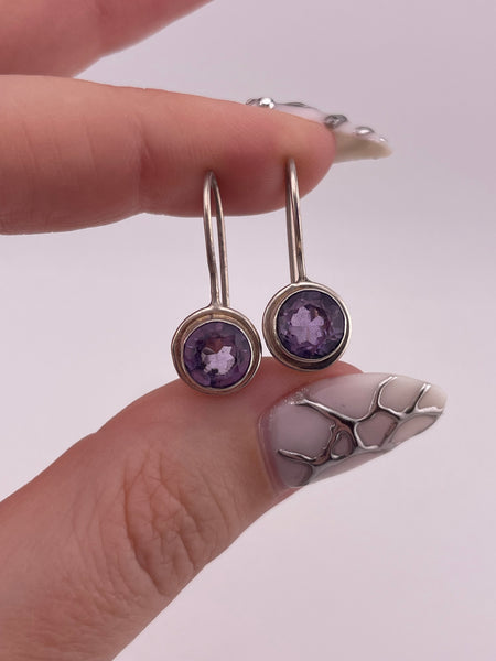 sterling silver Sajen faceted amethyst hook earrings