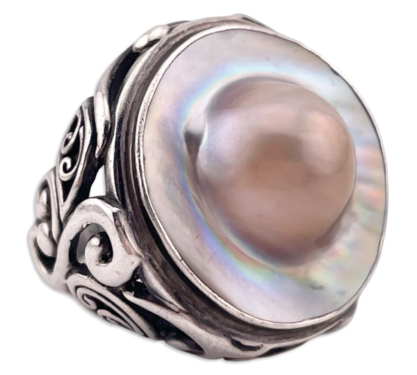 size 8.75 sterling silver blister pearl ring