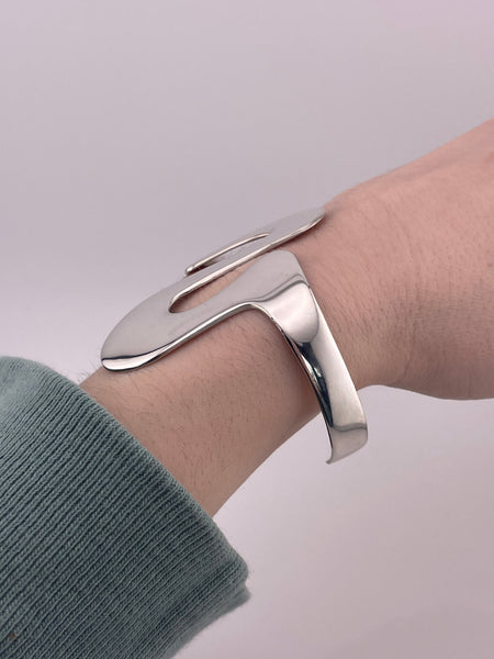 sterling silver Mexican chunky stoneless squiggle cuff bracelet