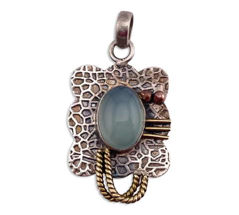 sterling silver & brass agate pendant