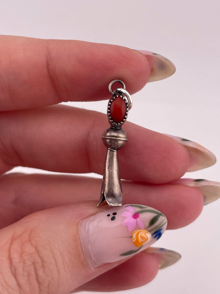 sterling silver coral squash blossom pendant