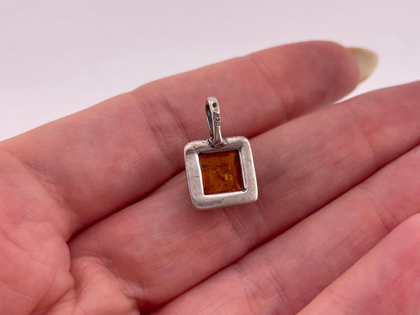 sterling silver faux amber square pendant