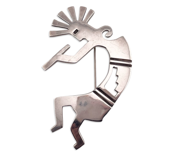 sterling silver large 3" Kokopelli brooch pin