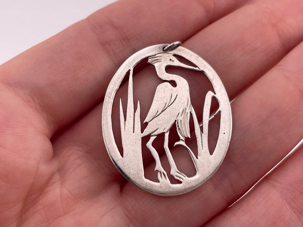 sterling silver artisan heron bird pendant