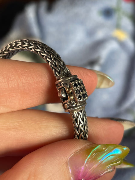 sterling silver & 18k gold sapphire woven wheat link bracelet