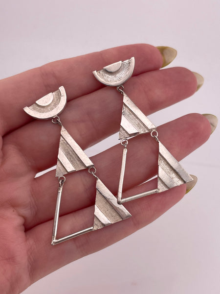 rhdoium plated sterling silver stoneless triangle post dangle earrings
