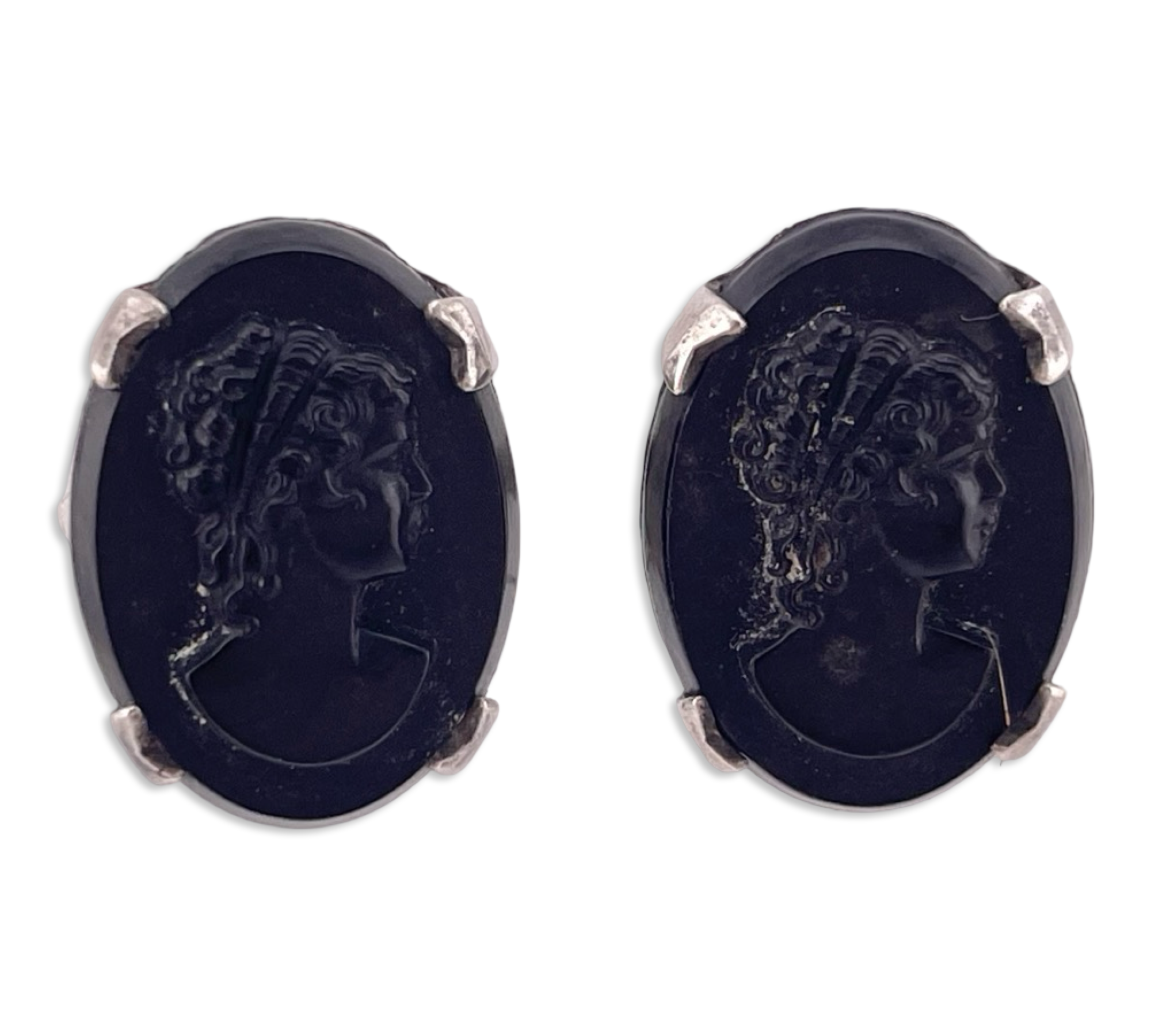 sterling silver molded plastic cameo screw-back earrings