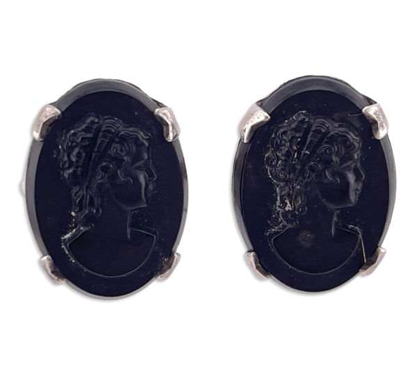 sterling silver molded plastic cameo screw-back earrings