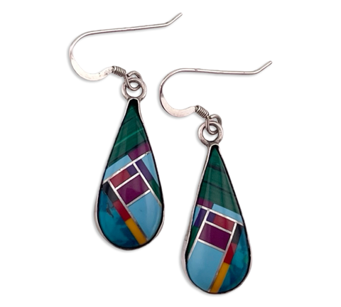 sterling silver multi-stone hook dangle earrings