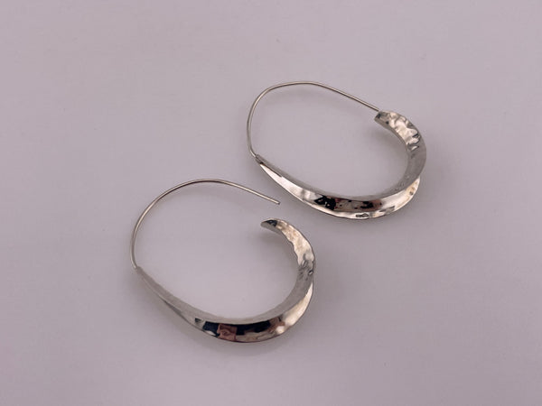 sterling silver stoneless hammered threader J shaped dangle earrings