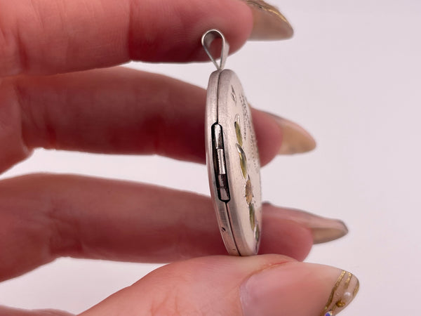 sterling silver rhodium plated matte finish "MOM" flower oval pendant