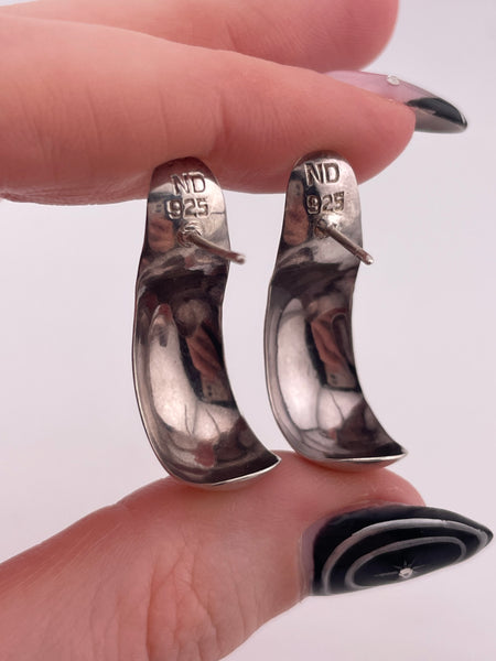 sterling silver stoneless J shaped post earrings