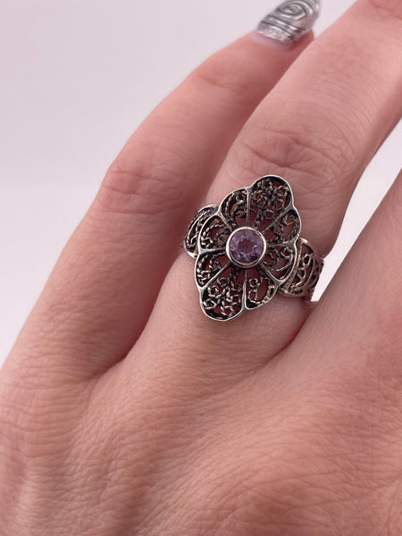 size 6 sterling silver faceted amethyst filigree scroll ring