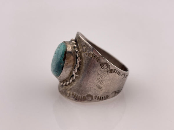 size 12.5 sterling silver turquoise cigar band ring