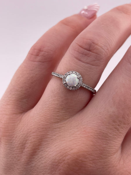 size 7.25 sterling silver faux opal rhinestone ring