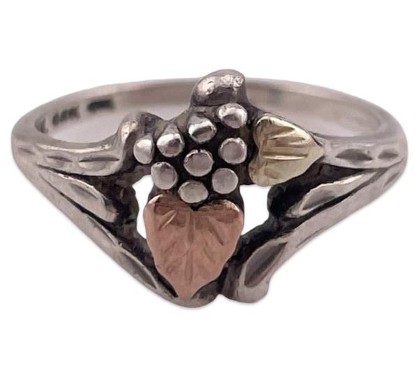 size 6.5 sterling silver 12k gold leaf accents ring