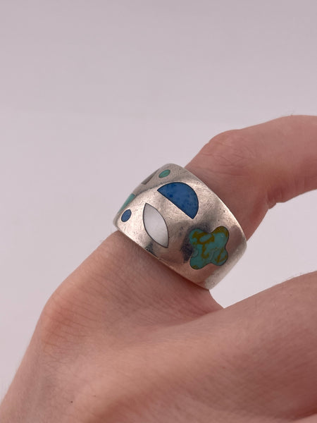 size 6 sterling silver faux stone wide band ring ***AS IS***