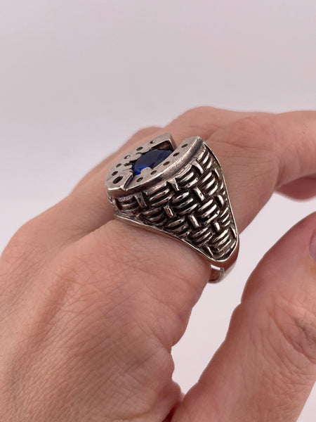 size 11.5 sterling silver faceted blue spinel horseshoe ring