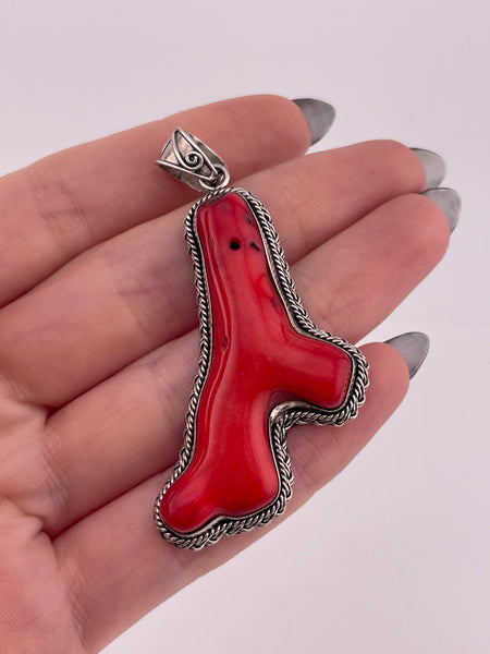 sterling silver large coral branch pendant